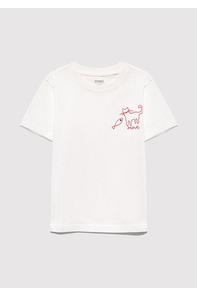 Mavi Cat Fish Embroidered White T-Shirt Regular Fit 7610380-70057