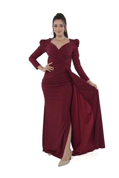 Nice Model Luxurious Crepe Wrap Dress Long Sleeve Side Slit Evening Formal Elegant Women Party Outfit