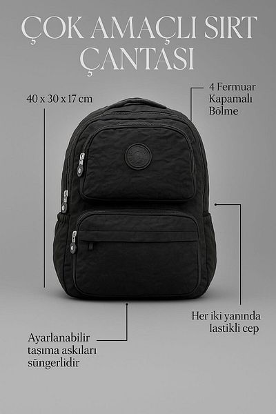 citycenterfashion Țesătură unisex Crinkle impermeabilă de mărime medie cu mai multe compartimente pentru liceu-universitate Cty-lbn-305