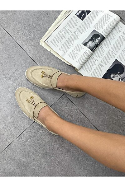 Bereket Kundura 3136  Model Rahat Hakiki Deri Kolej Tipi Makosen Süet Bej  Loafer Ayakkabı