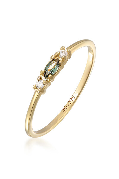 ELLI Ring Damen Marquise Vintage Elegant mit Zirkonia und synth. Saphir in 375 Gelbgold