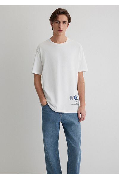Mavi No Off Days Printed White T-Shirt Loose Fit / Loose Relaxed Cut 0612720-70057