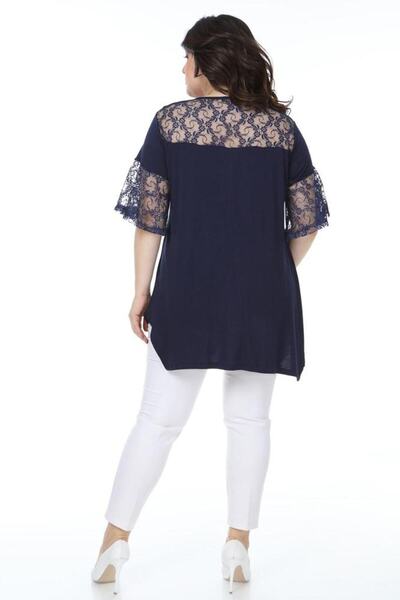 Kheos Μπλούζα με δαντέλα με στάμπα πέτρας - Λεπτομέρεια γιακά και μανίκι