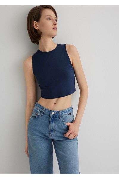 Mavi Lux Touch Navy Blue Basic Modal Undershirt Crop / Short Cut 1610786 -70487