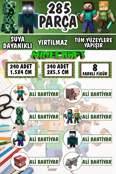Kt Grup Okul Kalem Defter Etiketi Minecraft Temalı İsimli Etiket 8 Figür 285 ...