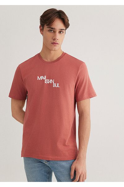 Mavi Istanbul bedrucktes orangefarbenes T-Shirt mit normaler Passform / normaler Passform 0612274 -71100