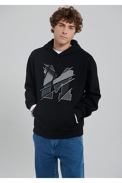 Mavi M Logo Printed Hooded Black Sweatshirt 0s10106-900