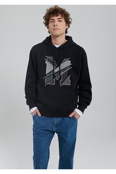 Mavi M Logo Printed Hooded Black Sweatshirt 0s10106-900