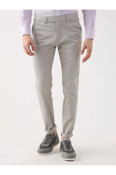 Dufy Men's Gray Regular Fit Straight Trousers - 96630