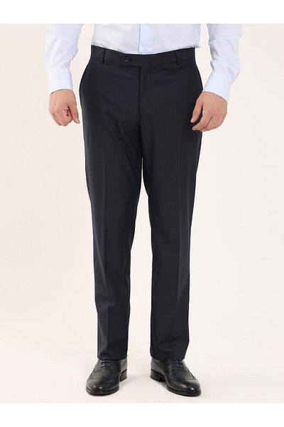 Dufy Navy Blue Men's Regular Fit Straight Classic Trousers - 96868
