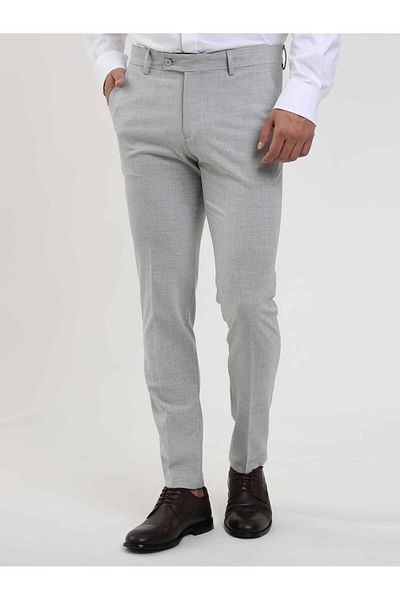 Dufy Men's Gray Extra Slim Fit Melange Classic Trousers -103508
