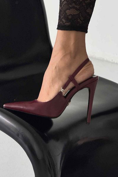 AYAKKABI PRENSİ Waft Buckle Detailed Burgundy Matte Design 12cm Heeled Women's Shoes