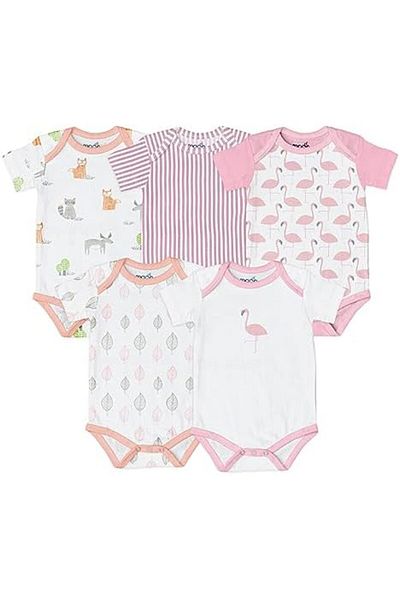 Moon The Moon Brand Organic Baby Body Suit Set of 5 for Girls Cute Prints, Adorable Patterns – for 6-9