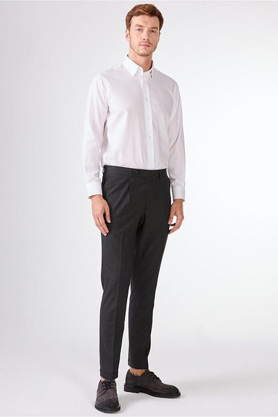 Dufy Anthracite Men's Slim Fit Melange Patterned Classic Trousers - 97662
