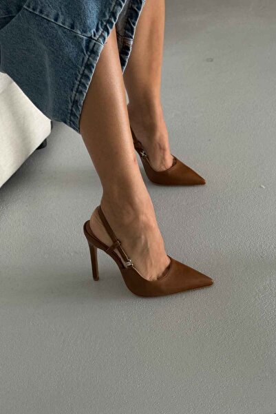 AYAKKABI PRENSİ Waft Toka Детайлни таба матови стилето дамски 12 см