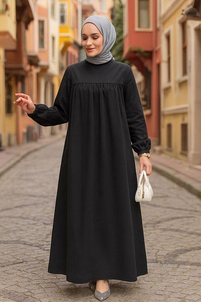 Neva Style Rochie neagră din denim Hijab - 19125S