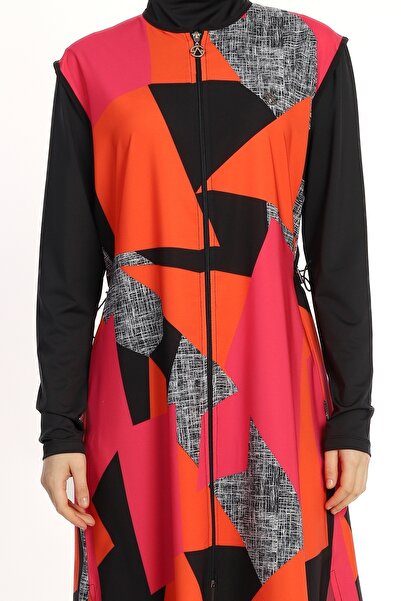 InStyle Colorful Patterned 4 Piece Black Hijab Swimsuit 6252A