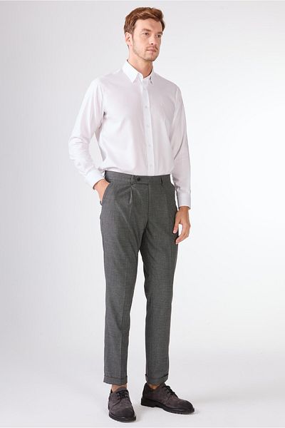 Dufy Gray Men's Slim Fit Melange Patterned Classic Trousers - 97669
