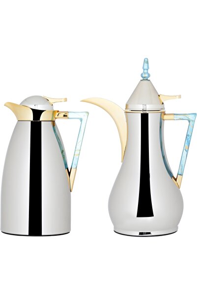 Alsaif Gallery Maha Al Saif Gallery Thermos Set, 2 Pieces, 1/1 Liter Capacity, Insulated Glass Inner, Steel Outer Body - Silver