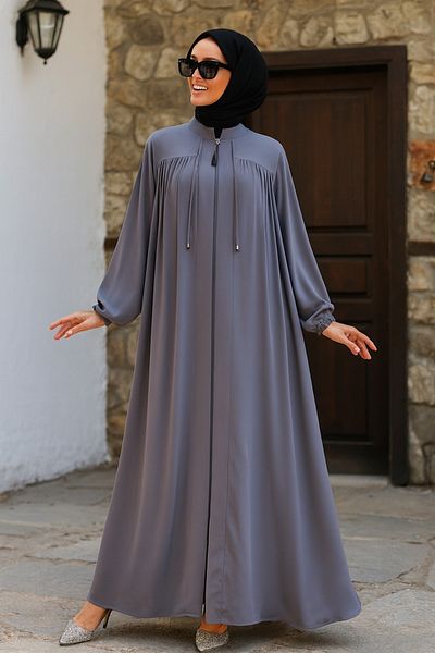 Neva Style Zippered Gray Hijab Ferace 45290Gr