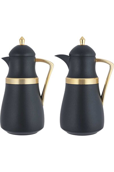 Alsaif Gallery Najd Thermos Set, Saif Gallery, 1/1 liter, Inner glass insulation, Outer plastic - Black