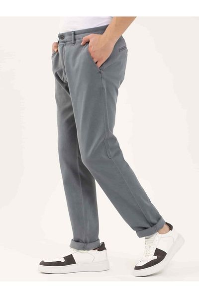 Dufy Indigo Men's Regular Fit Straight Casual Trousers - 103169