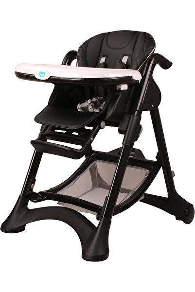 Moon كرسي طعام/إطعام الطفل القابل للطي، أسود