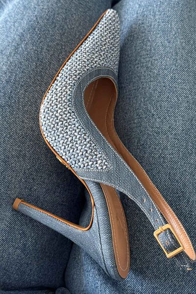 AYAKKABI PRENSİ Echo Denim Straw 10cm Heeled Women's Shoes