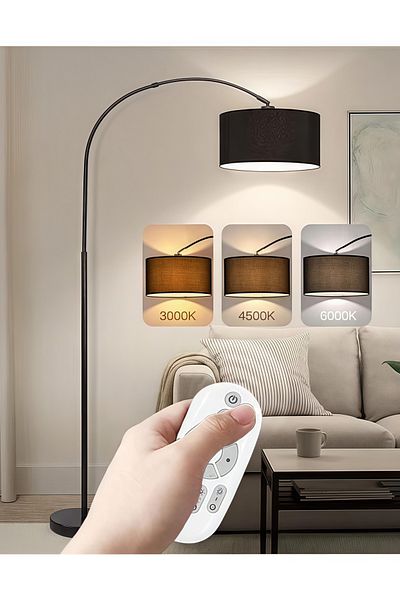Domuik Floor Lamp for Living Room with Remote Control, Modern Arc-shaped Standing Lamp