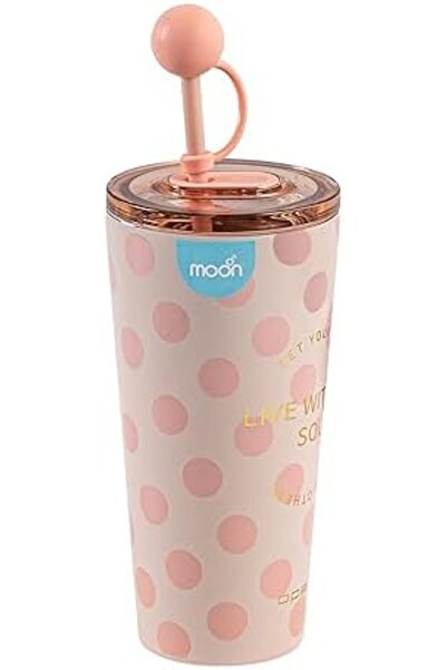 Moon Double Smoothie Cup With Straw 86x86x206mm 473ml / 16oz-Pink