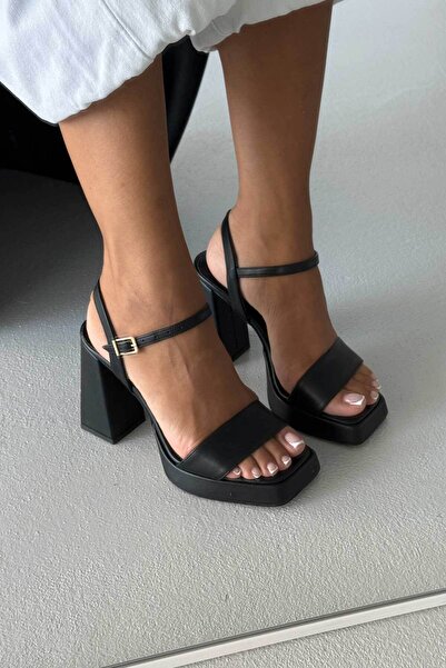 AYAKKABI PRENSİ Cora Siyah Mat Platform Kadın Kalın Topuklu Ayakkabı 11cm