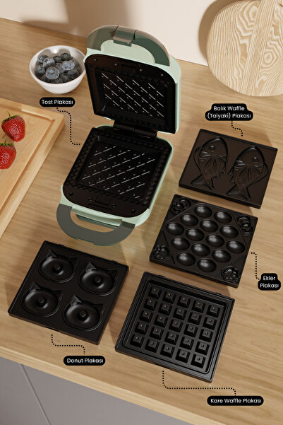 Fressi Tost Ve Waffle Makinesi | Çıkarabilir Yapışmaz Plakalı | 5 Ayrı Plaka | Fr-tm33 Panfun