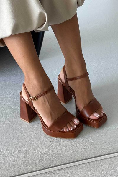 AYAKKABI PRENSİ Cora Taba Matte Platform Women's Thick Heeled Shoes 11cm