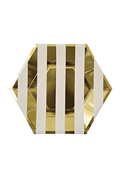 - Gold Stripe Large Plates - Altın Çizgili Tabak - L