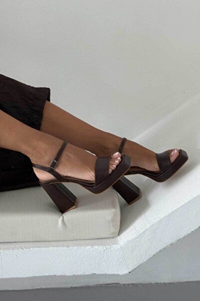 AYAKKABI PRENSİ Cora Aci Brown Matte Platform Women's Thick Heeled Shoes 11cm