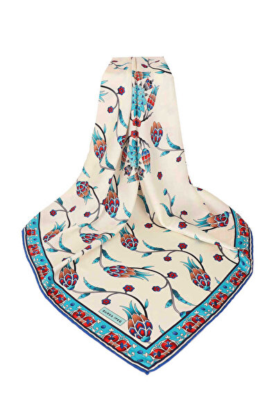 Bursa İpek Μεταξένιο μαντίλι με μοτίβο τουλίπας μπλε σειράς