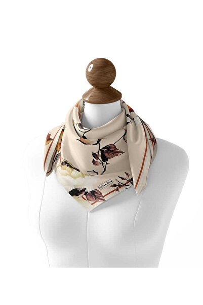 Bursa İpek Κρεμ Floral Twill Μεταξωτό Φουλάρι