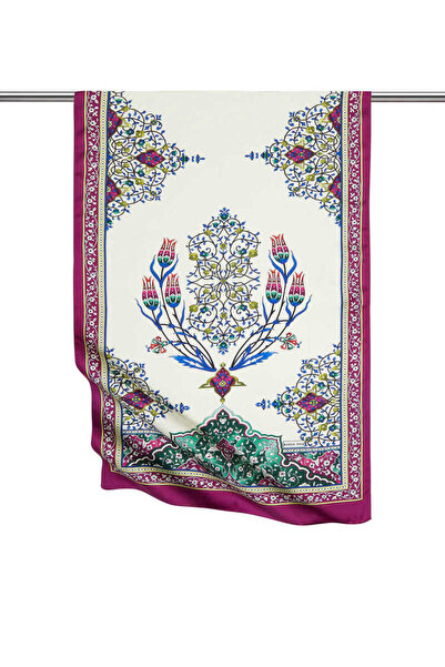 Bursa İpek Mor Şamdan Desen Geniş İpeksi Fular