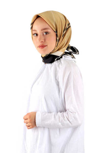 Bursa İpek Plaid Patterned Twill Silk Scarf - Gold