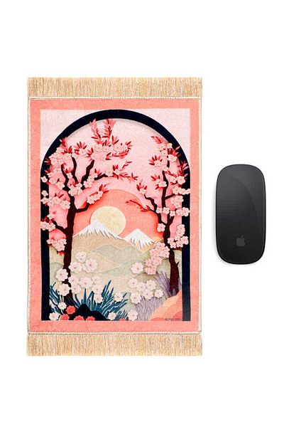 Bursa İpek Salmon Cherry Blossom Decorative Small Carpet Mousepad