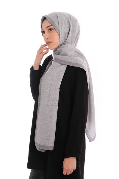Bursa İpek Gray Butterfly Monogram Pattern Silk Cotton Shawl