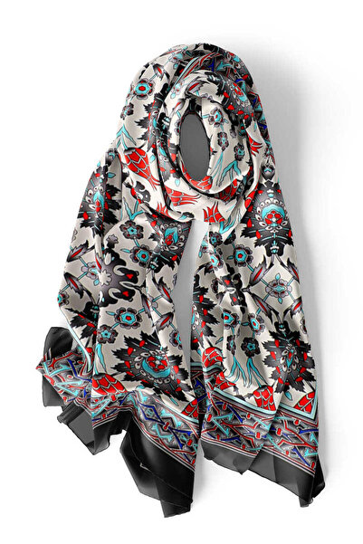 Bursa İpek Gray Tulip Patterned Narrow Silk Scarf