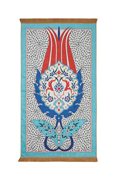 Bursa İpek سجادة صلاة مخملية باللون الفيروزي