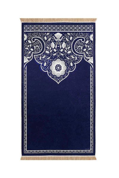 Bursa İpek Navy Blue Velvet Rug Prayer Rug
