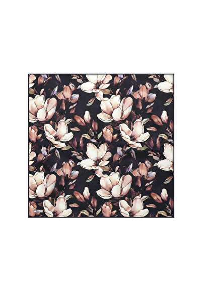 Bursa İpek Navy Blue Silk Handkerchief - Narcissus Patterned