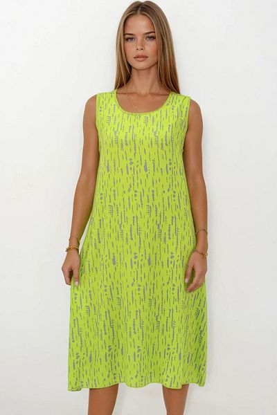 VAGGON Rochie de damă, VERDE FISTAC, cu model, cu buzunare duble, fără mâneci, croială relaxată VS00269