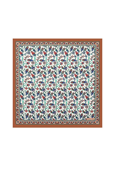 Bursa İpek Tan and Tulip Patterned Silky Handkerchief