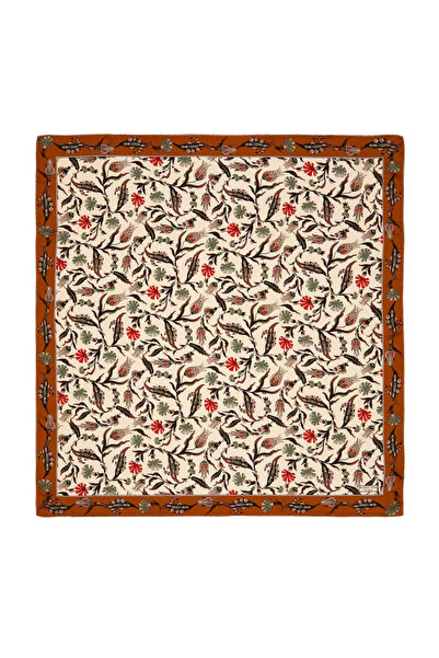 Bursa İpek Eșarfă de mătase cu model lalele Ecru Tan