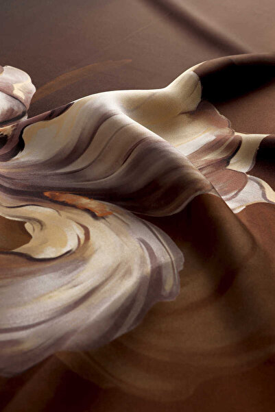 Bursa İpek Irises Patterned Brown Twill Silk Scarf