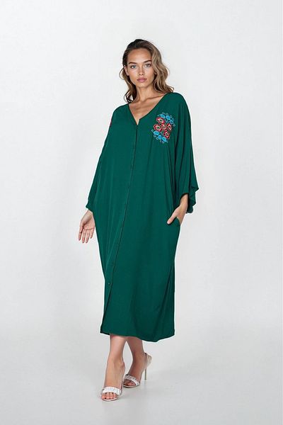 VAGGON Rochie de damă SMARALD VERDE Broderie cu nasturi în față, mărime mare, din viscoză VS00312